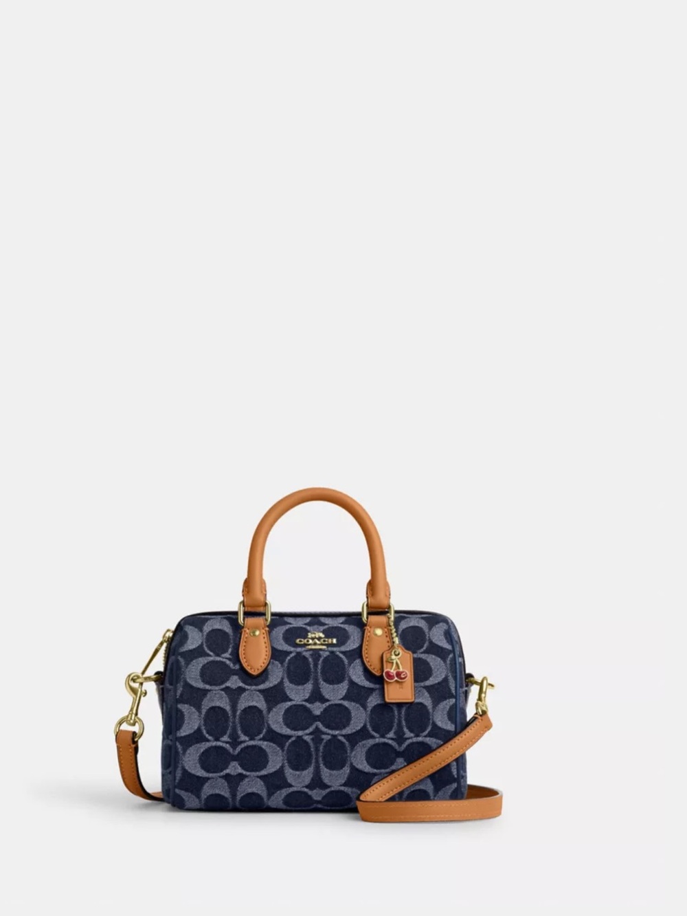 NWT Coach Signature Mini Rowan in denim with Tan Leather - Picture 1 of 3